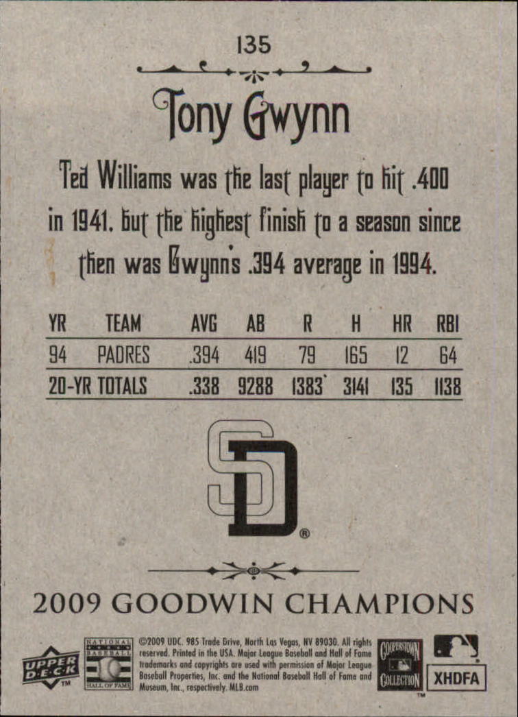 2009 Upper Deck Goodwin Champions #135 Tony Gwynn back image