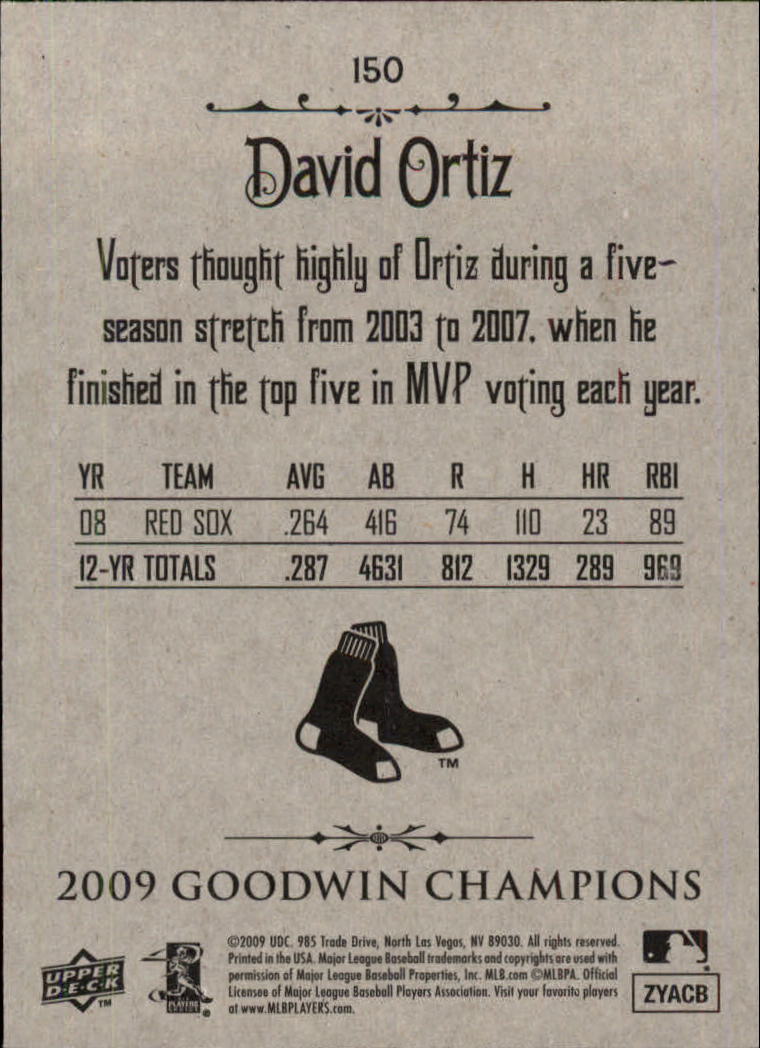 2009 Upper Deck Goodwin Champions #150 David Ortiz back image