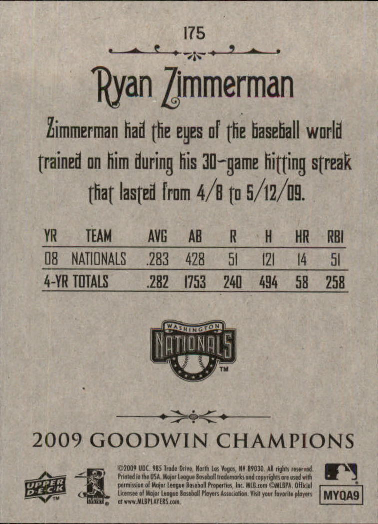 2009 Upper Deck Goodwin Champions #175 Ryan Zimmerman SP back image
