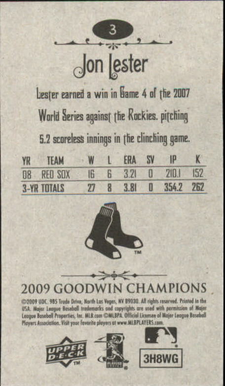 2009 Upper Deck Goodwin Champions Mini #3 Jon Lester back image