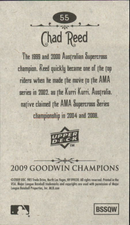 2009 Upper Deck Goodwin Champions Mini #55 Chad Reed back image