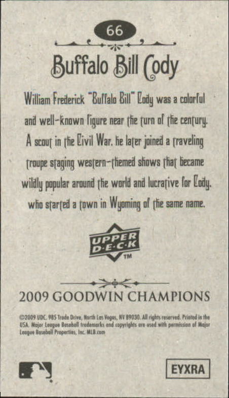 2009 Upper Deck Goodwin Champions Mini #66 Buffalo Bill Cody back image