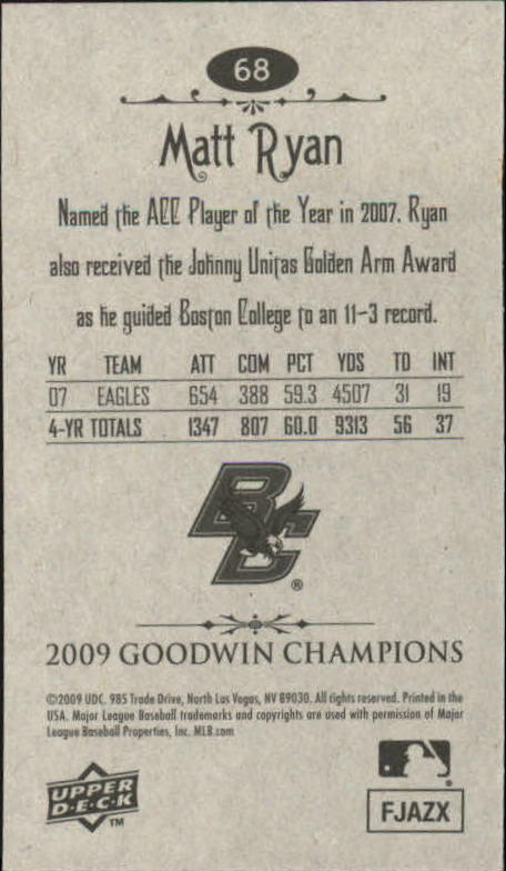 2009 Upper Deck Goodwin Champions Mini #68 Matt Ryan back image