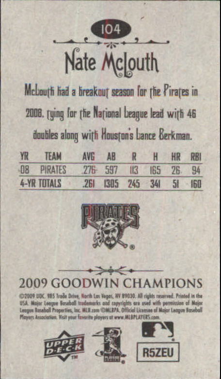 2009 Upper Deck Goodwin Champions Mini #104 Nate McLouth back image