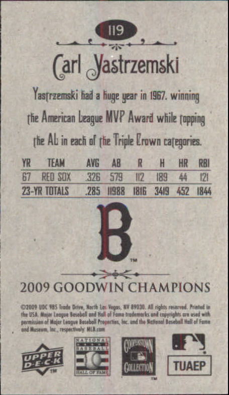 2009 Upper Deck Goodwin Champions Mini #119 Carl Yastrzemski back image