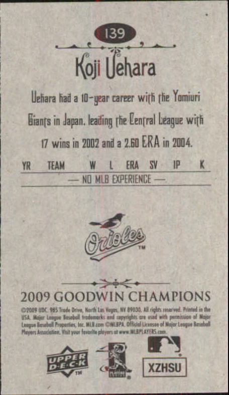 2009 Upper Deck Goodwin Champions Mini #139 Koji Uehara back image