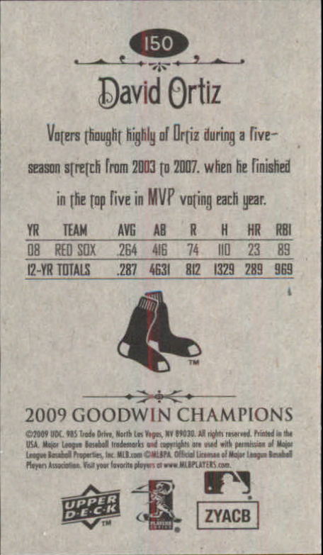 2009 Upper Deck Goodwin Champions Mini #150 David Ortiz back image
