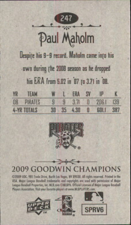 2009 Upper Deck Goodwin Champions Mini #247 Paul Maholm EXT back image