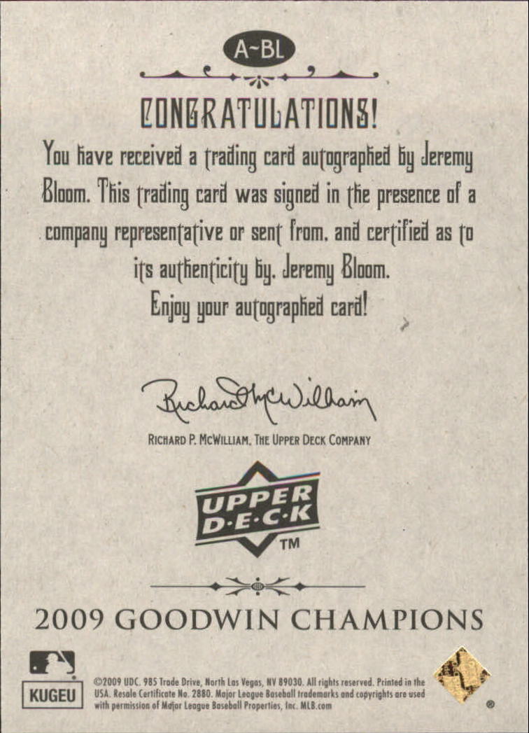 2009 Upper Deck Goodwin Champions Autographs #BL Jeremy Bloom back image