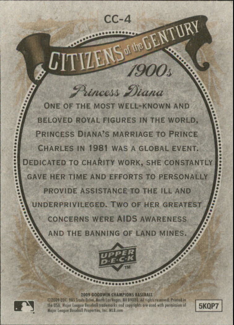 2009 Upper Deck Goodwin Champions Citizens of the Century #CC4 Princess Diana back image