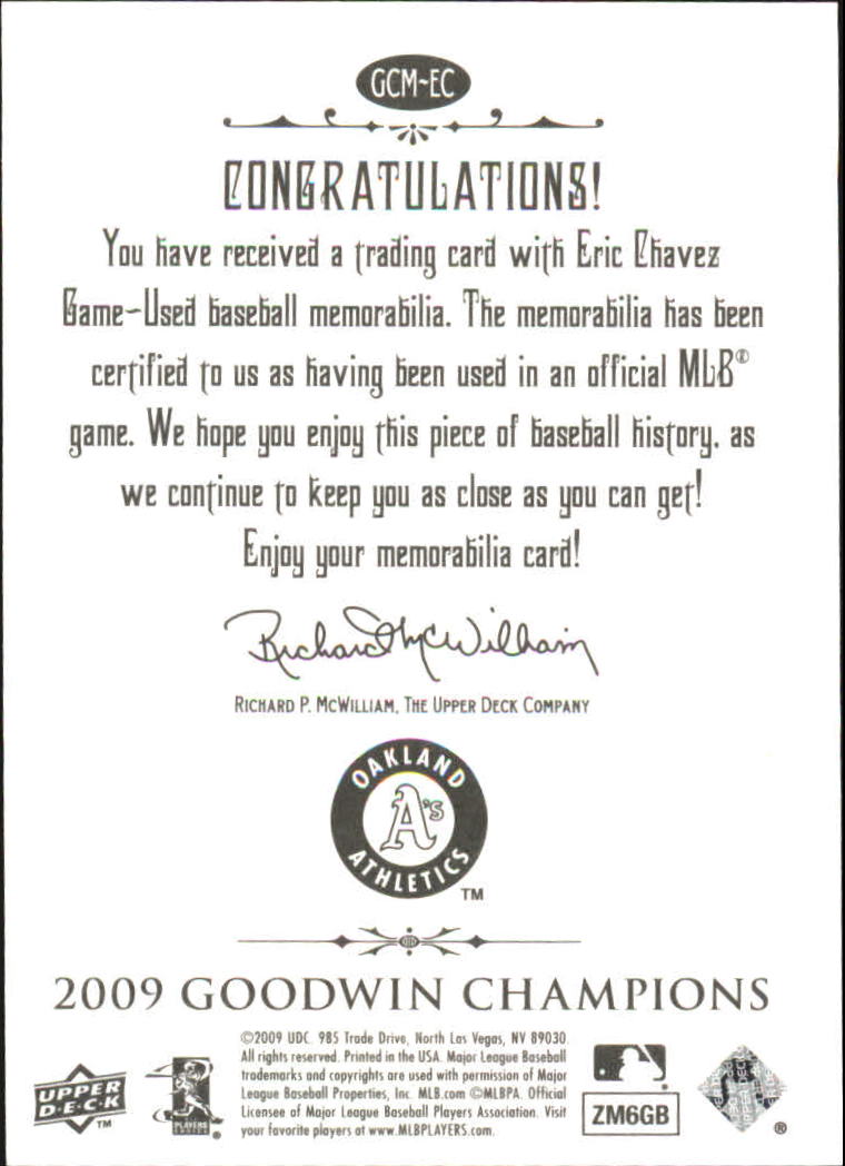 2009 Upper Deck Goodwin Champions Memorabilia #EC Eric Chavez back image