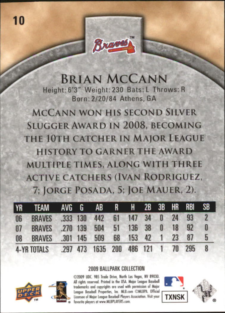 2009 Upper Deck Ballpark Collection #10 Brian McCann back image