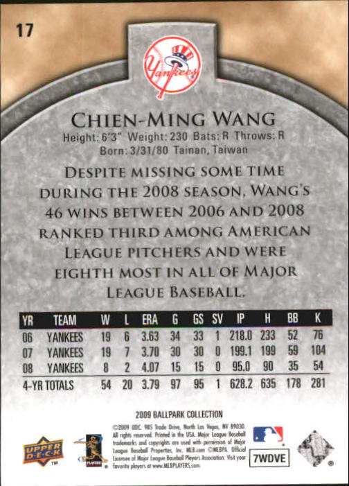 2009 Upper Deck Ballpark Collection #17 Chien-Ming Wang back image