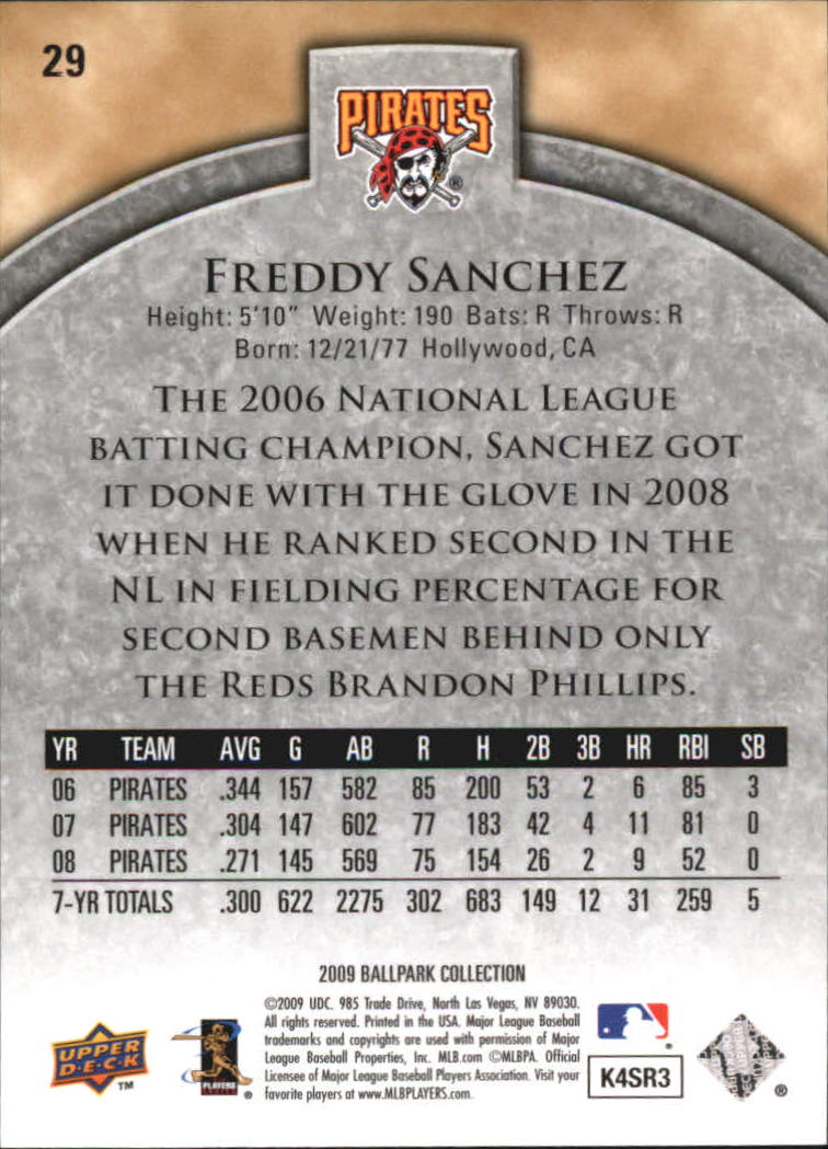 2009 Upper Deck Ballpark Collection #29 Freddy Sanchez back image
