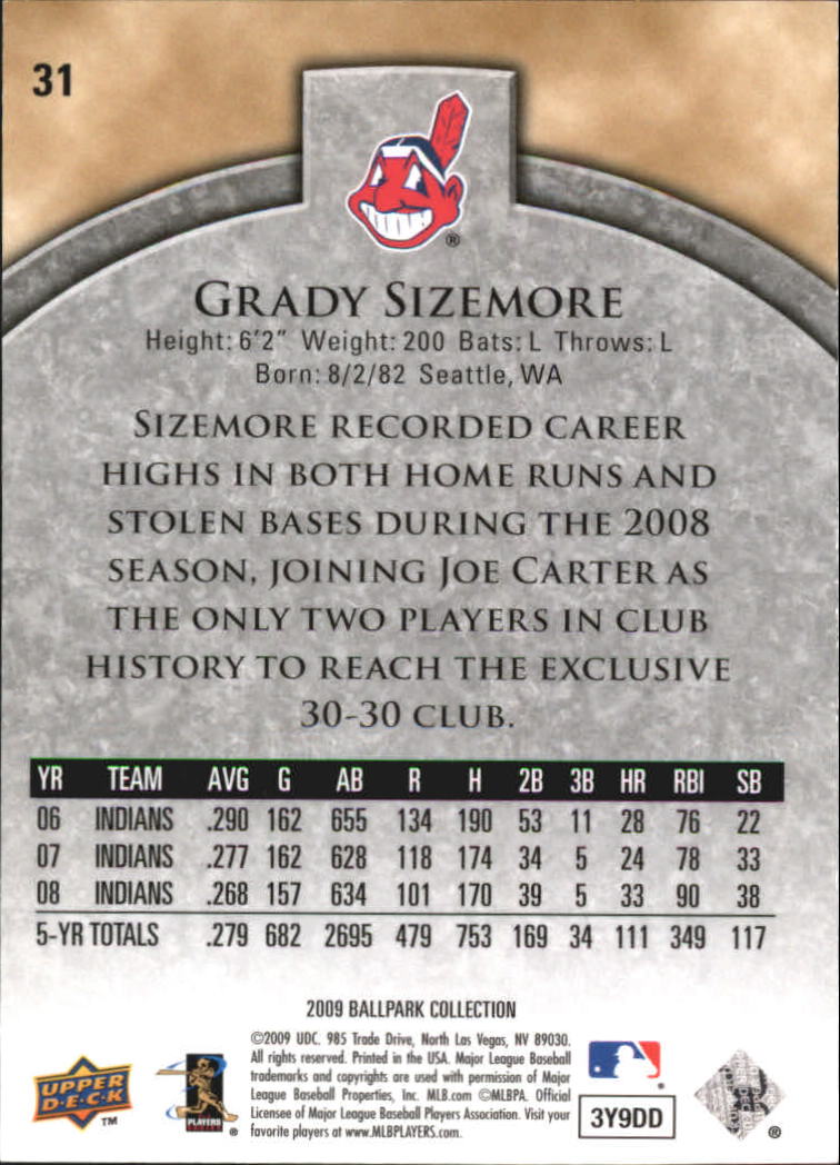 2009 Upper Deck Ballpark Collection #31 Grady Sizemore back image