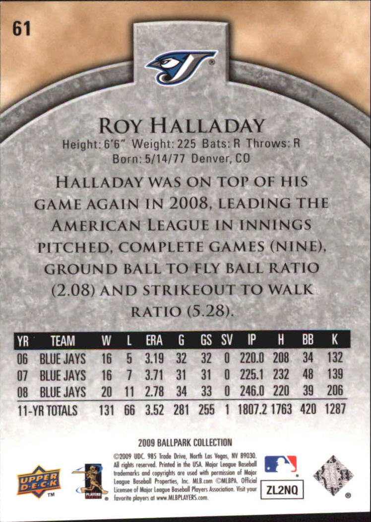 2009 Upper Deck Ballpark Collection #61 Roy Halladay back image