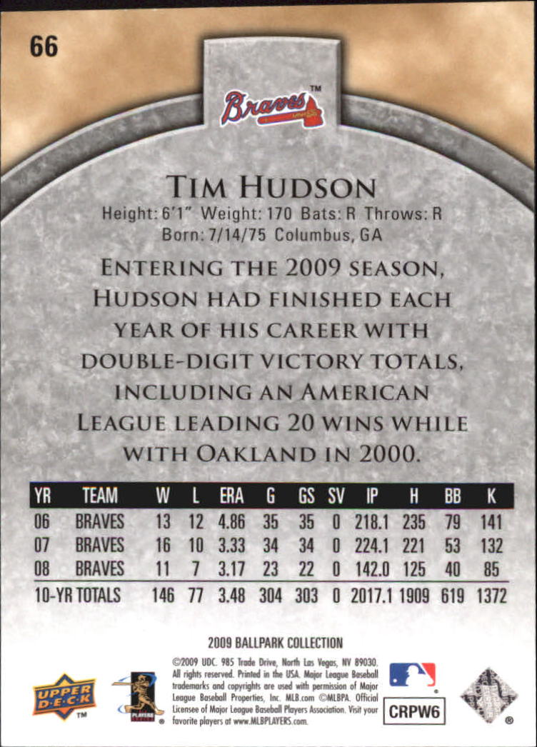 2009 Upper Deck Ballpark Collection #66 Tim Hudson back image