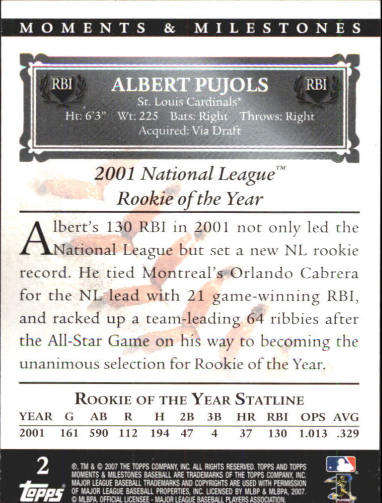 2007 Topps Moments and Milestones #2-35 Albert Pujols/RBI 35 back image
