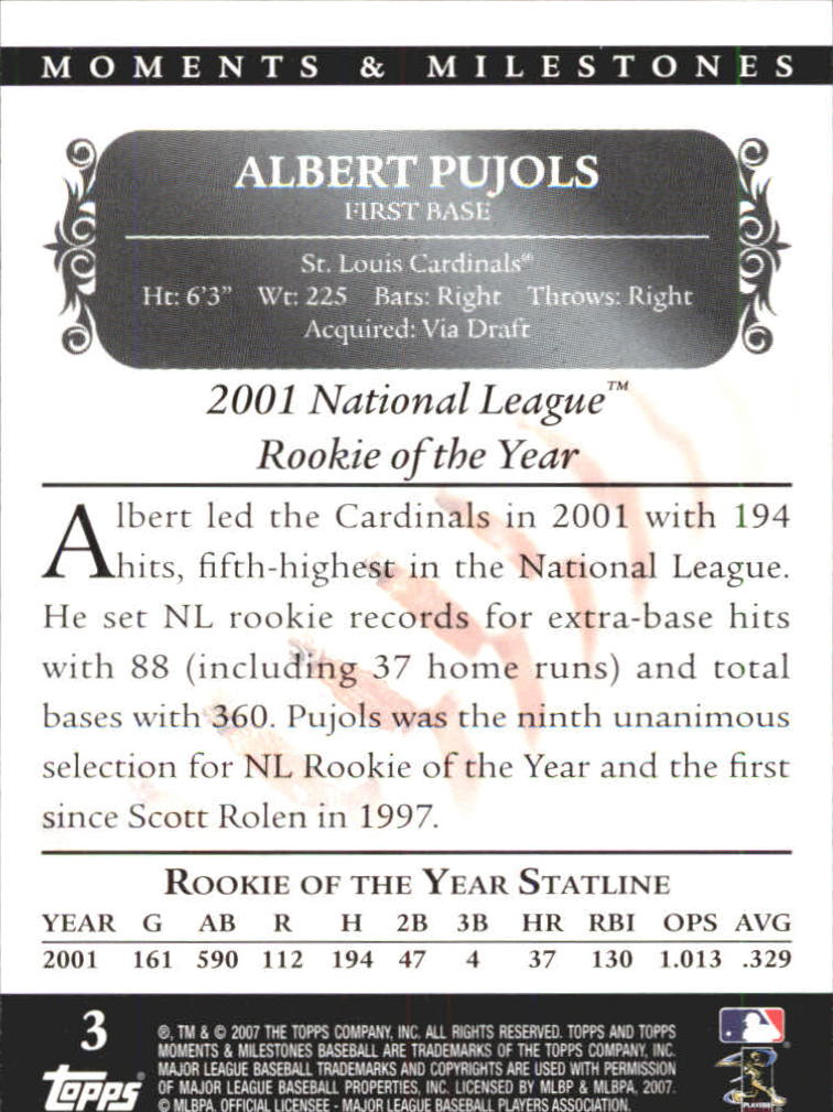 2007 Topps Moments and Milestones #3-74 Albert Pujols/Hit 74 back image