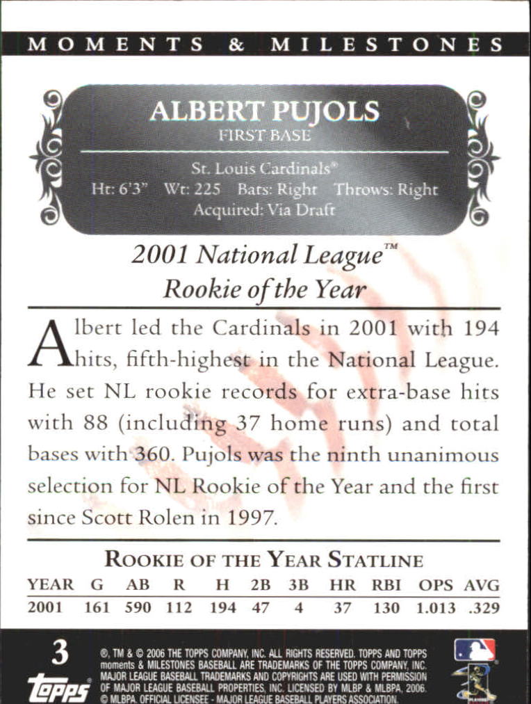 2007 Topps Moments and Milestones #3-77 Albert Pujols/Hit 77 back image