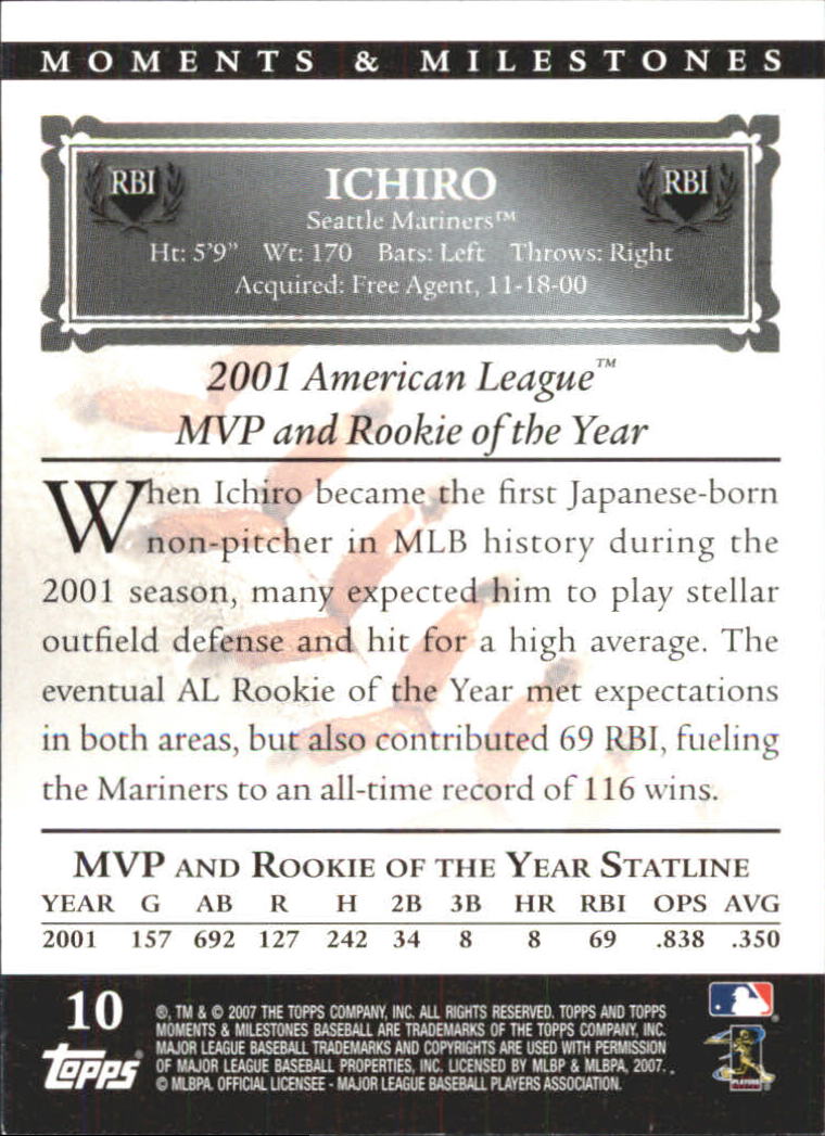 2007 Topps Moments and Milestones #10-5 Ichiro Suzuki/RBI 5 back image