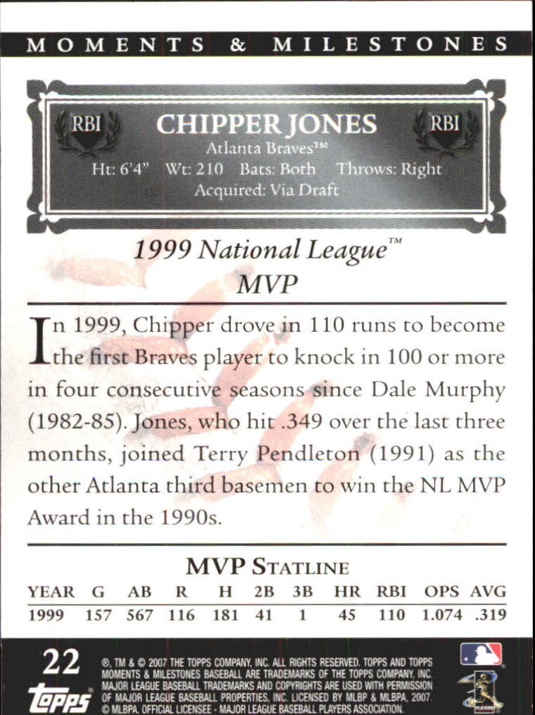 2007 Topps Moments and Milestones #22-45 Chipper Jones/RBI 45 back image