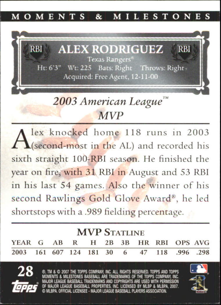 2007 Topps Moments and Milestones #28-29 Alex Rodriguez/RBI 29 back image