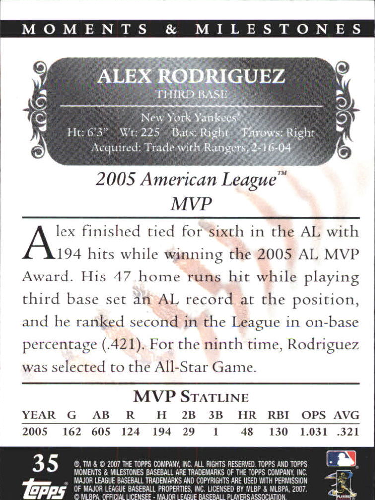 2007 Topps Moments and Milestones #35-2 Alex Rodriguez/Hits 2 back image