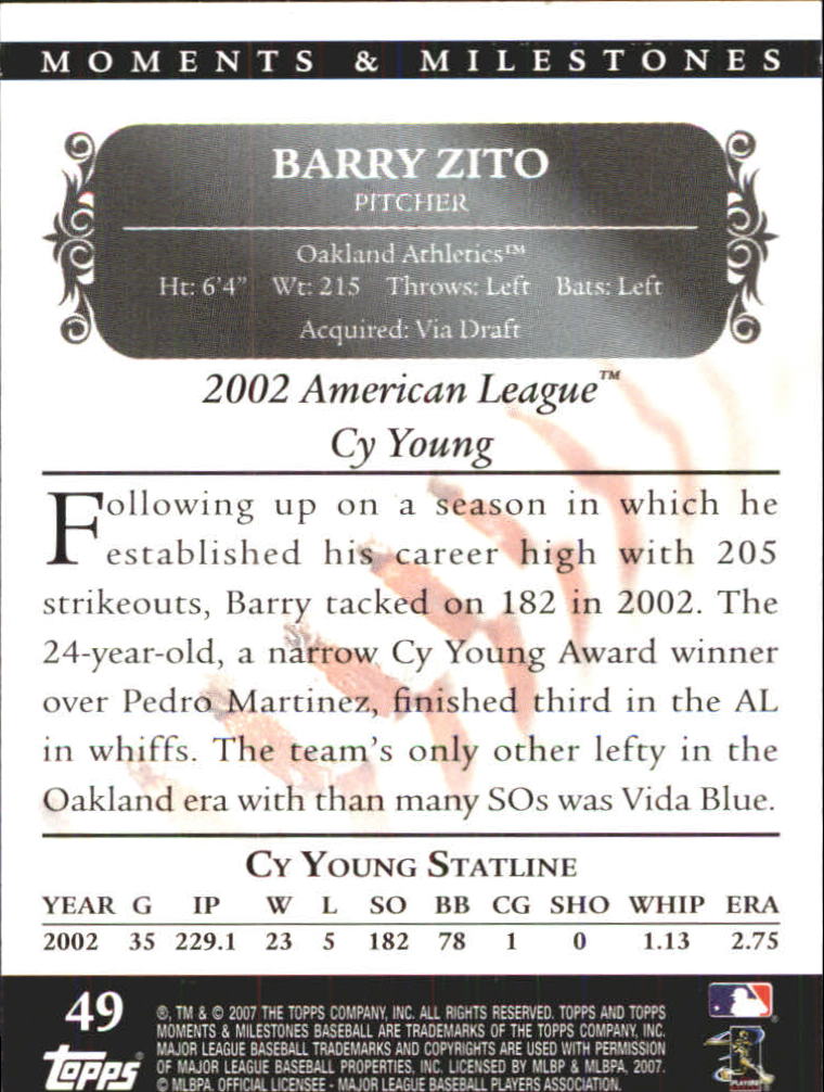 2007 Topps Moments and Milestones #49-127 Barry Zito/SO 127 back image