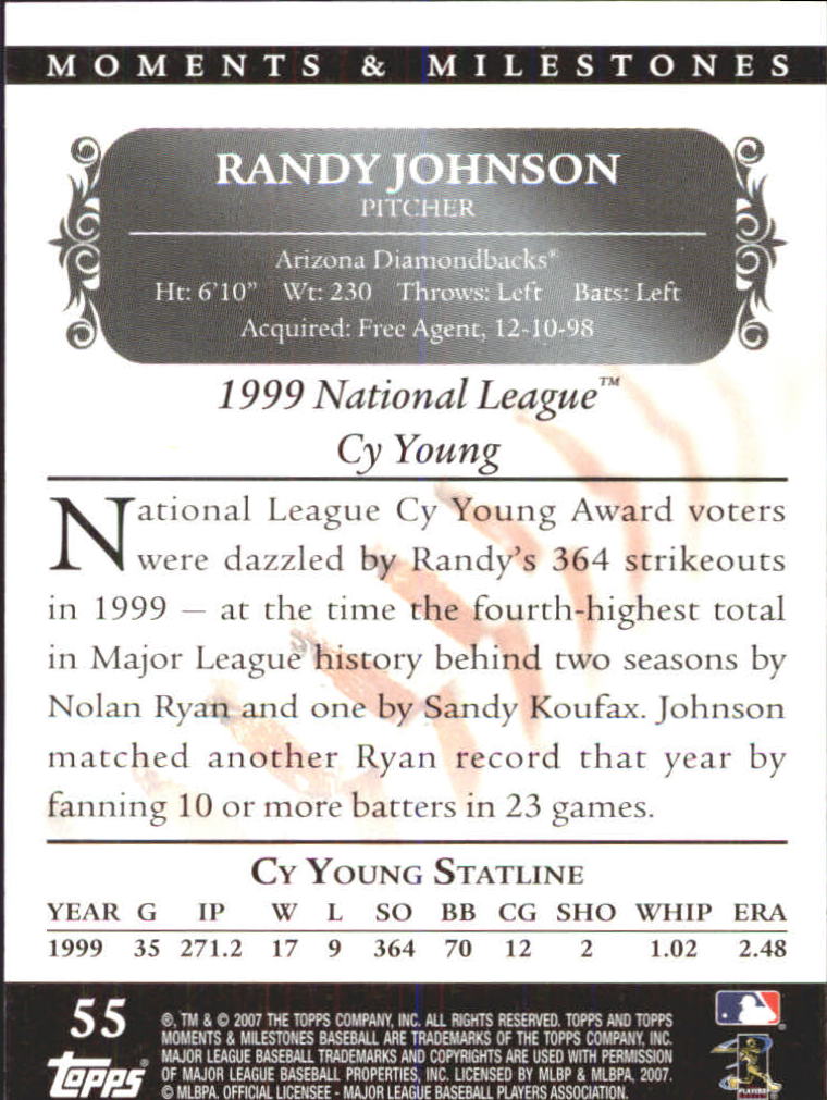 2007 Topps Moments and Milestones #55-111 Randy Johnson/SO 111 back image