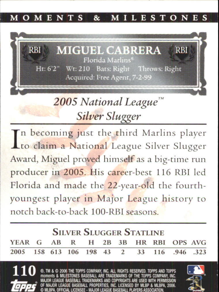 2007 Topps Moments and Milestones #110-82 Miguel Cabrera/RBI 82 back image