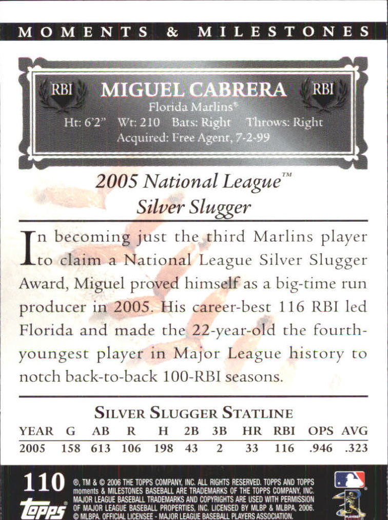 2007 Topps Moments and Milestones #110-85 Miguel Cabrera/RBI 85 back image