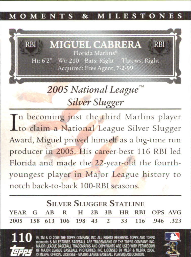2007 Topps Moments and Milestones #110-88 Miguel Cabrera/RBI 88 back image