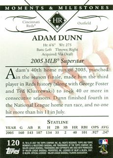 2007 Topps Moments and Milestones #120-26 Adam Dunn/HR 26 back image
