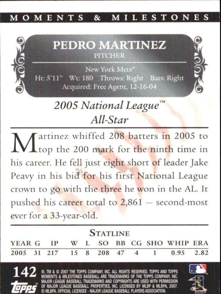 2007 Topps Moments and Milestones #142-53 Pedro Martinez/SO 53 back image