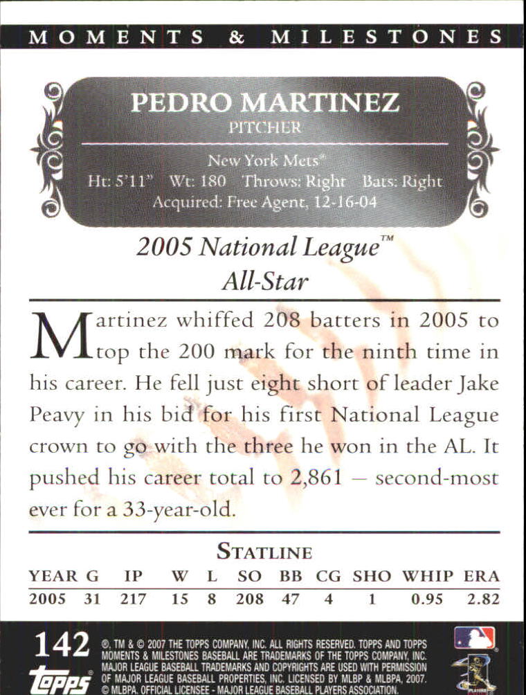 2007 Topps Moments and Milestones #142-74 Pedro Martinez/SO 74 back image