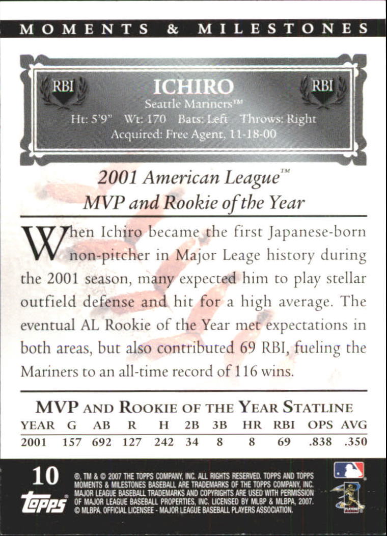 2007 Topps Moments and Milestones Black #10-64 Ichiro Suzuki/RBI 64 back image
