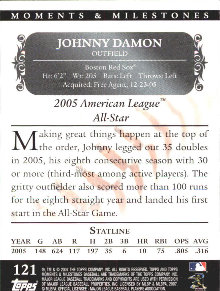 2007 Topps Moments and Milestones Black #121-34 Johnny Damon/2B 34 back image