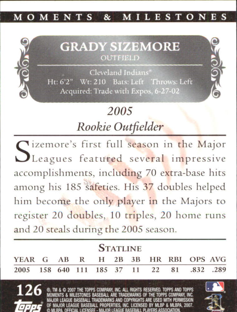 2007 Topps Moments and Milestones Black #126-18 Grady Sizemore/2B 18 back image