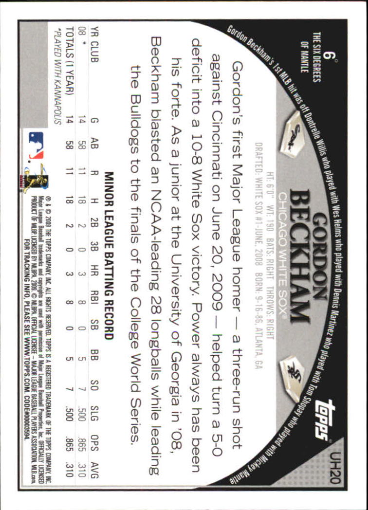 2009 Topps Update #UH20 Gordon Beckham RC back image