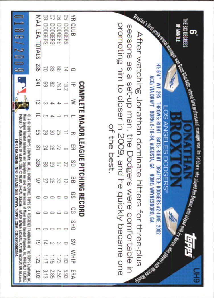 2009 Topps Update Gold Border #UH9 Jonathan Broxton back image