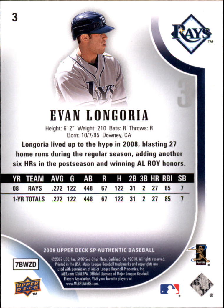 2009 SP Authentic #3 Evan Longoria back image