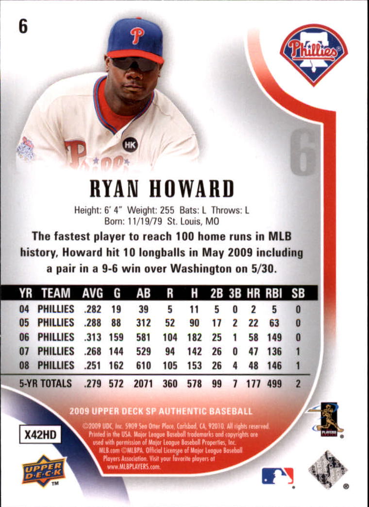 2009 SP Authentic #6 Ryan Howard back image