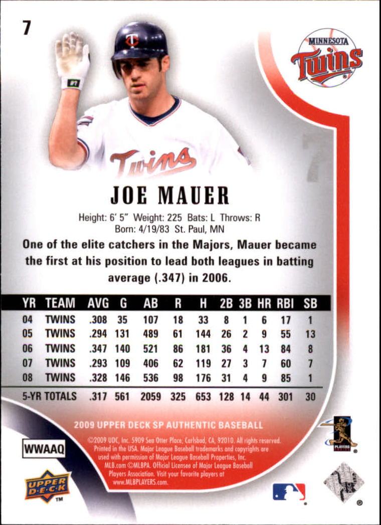 2009 SP Authentic #7 Joe Mauer back image