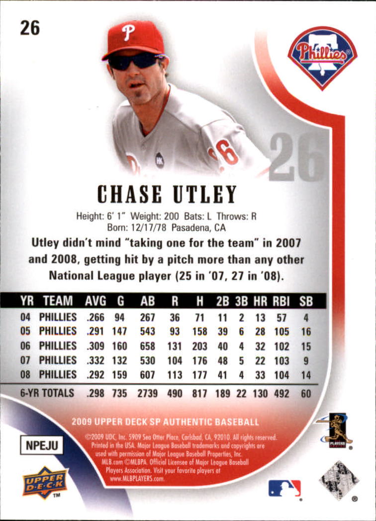 2009 SP Authentic #26 Chase Utley back image
