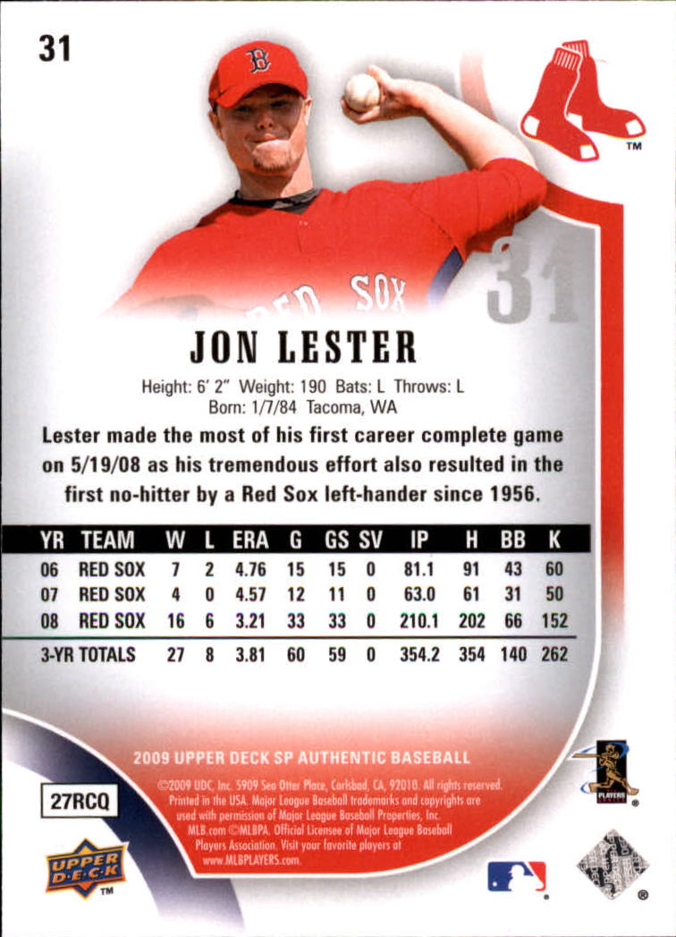 2009 SP Authentic #31 Jon Lester back image