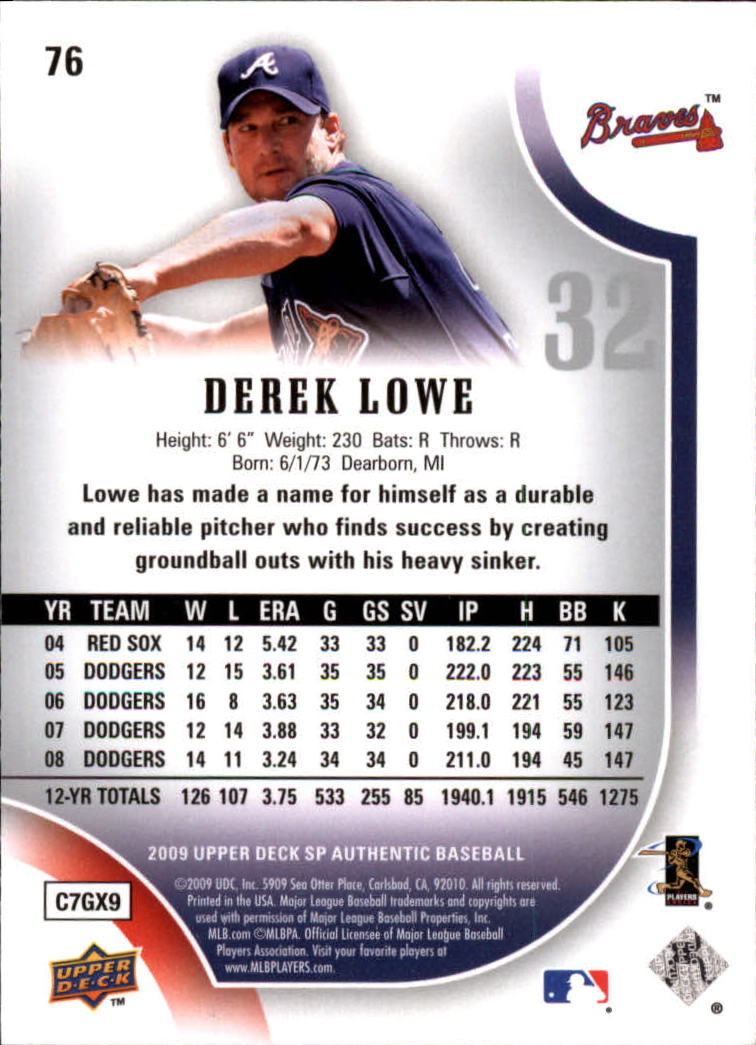2009 SP Authentic #76 Derek Lowe back image