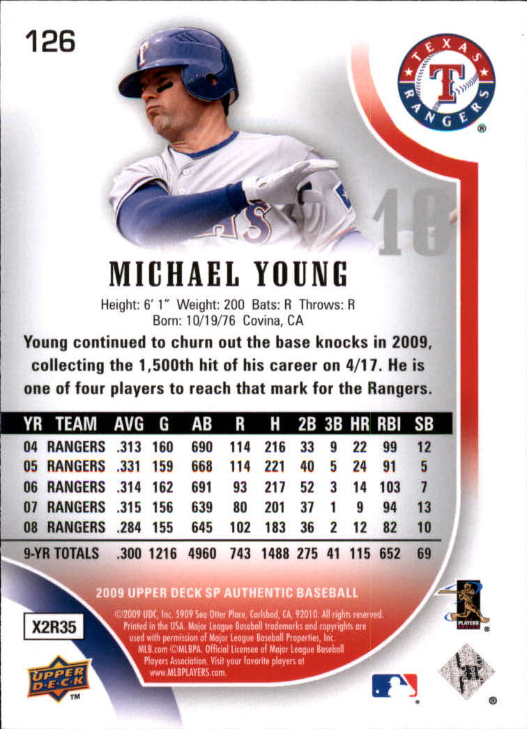 2009 SP Authentic #126 Michael Young back image