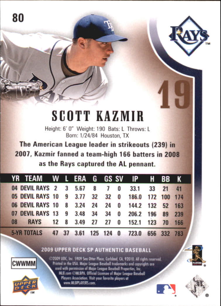 2009 SP Authentic Copper #80 Scott Kazmir back image