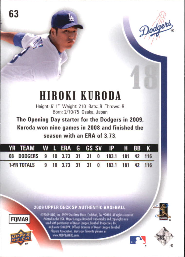 2009 SP Authentic Gold #63 Hiroki Kuroda back image